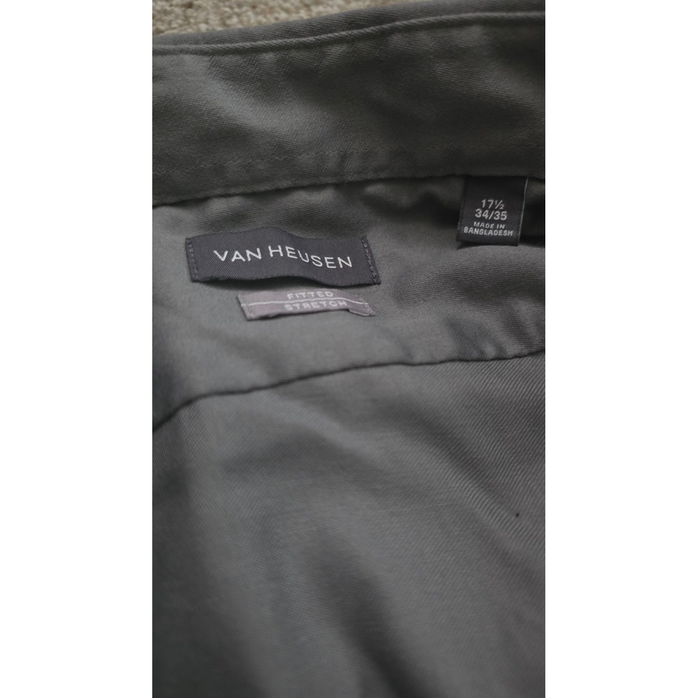 Van Heusen Mens Fitted Stretch Dress Shirt Gray Long Sleeve 17.5 34/35